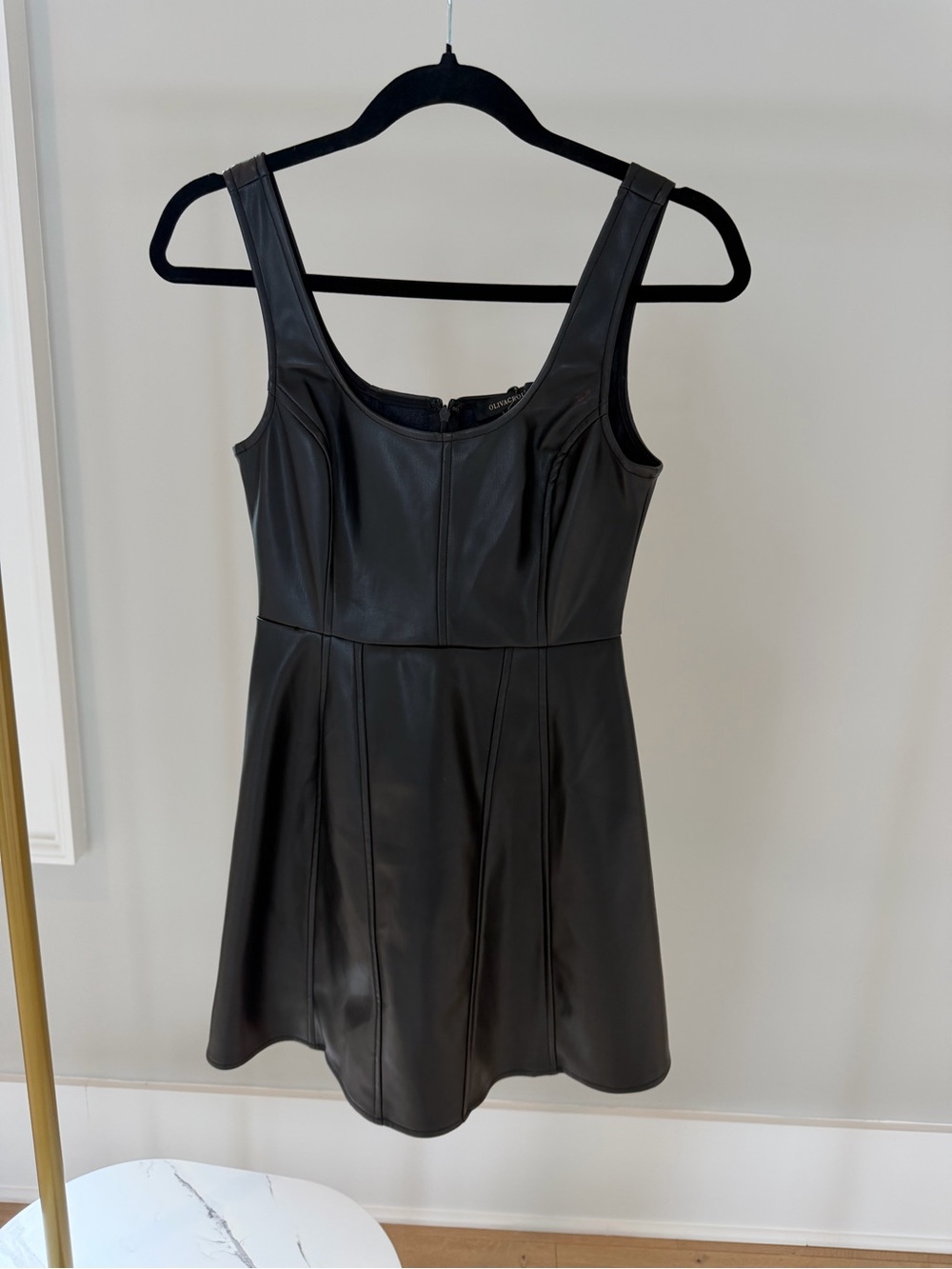 Olivaceous Black Faux Leather Mini Dress